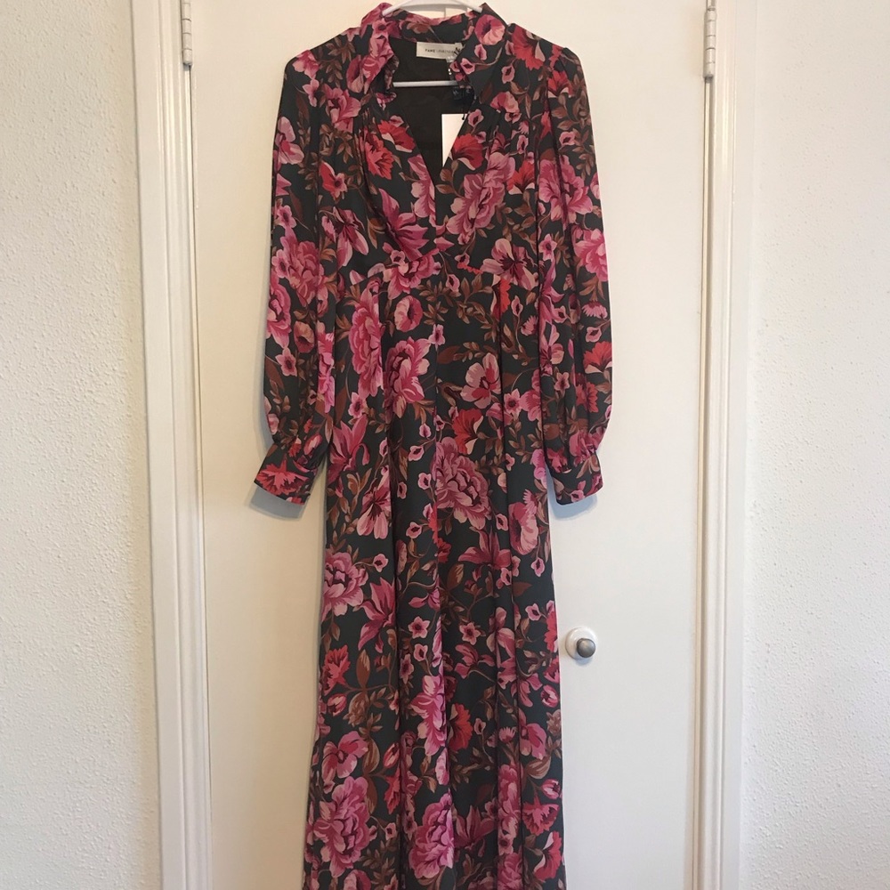 Fame and Partners Black Maxi Dress with Pink Floral Print